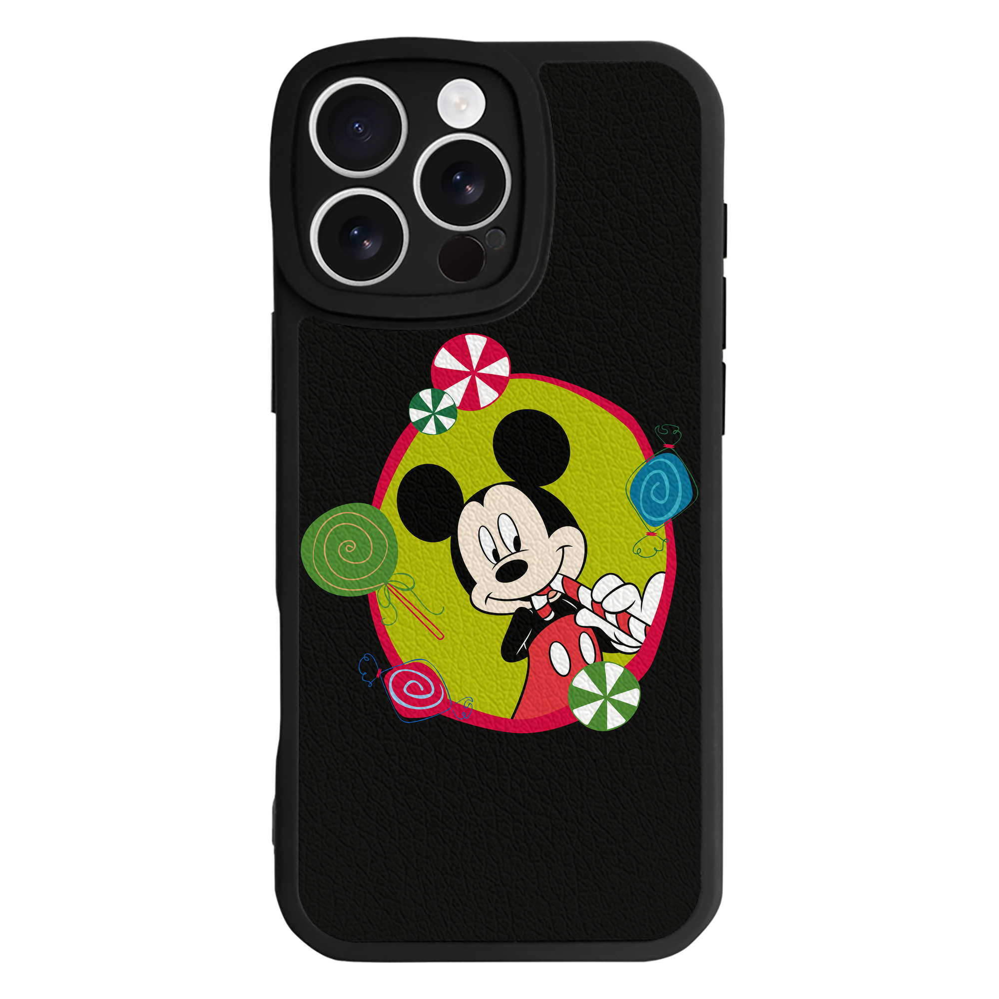 （画像用） ミッキーマウス Mickey Mouse 【iPhone 16シリーズ対応】シリコンスマホケース（レザー調） 材質：シリコン